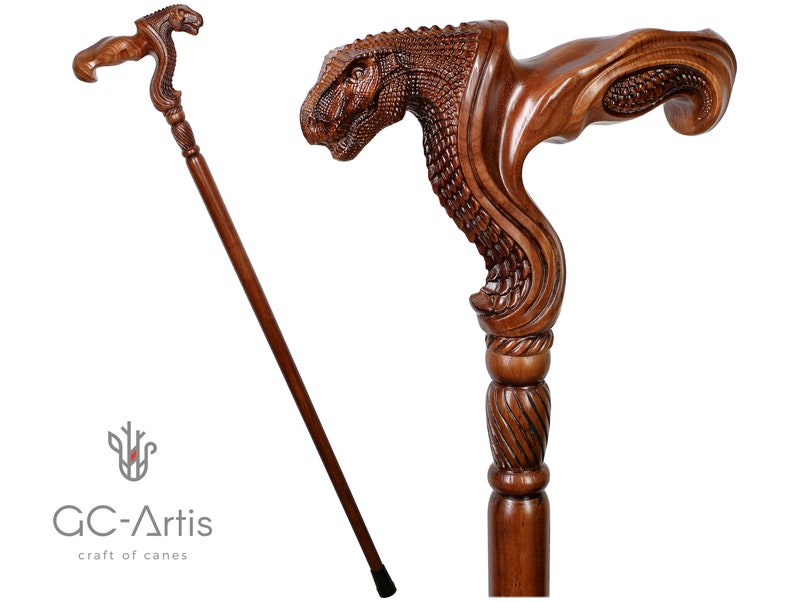 Trex Dinosaur Walking Stick Wooden Walking Cane Ergonomic Etsy