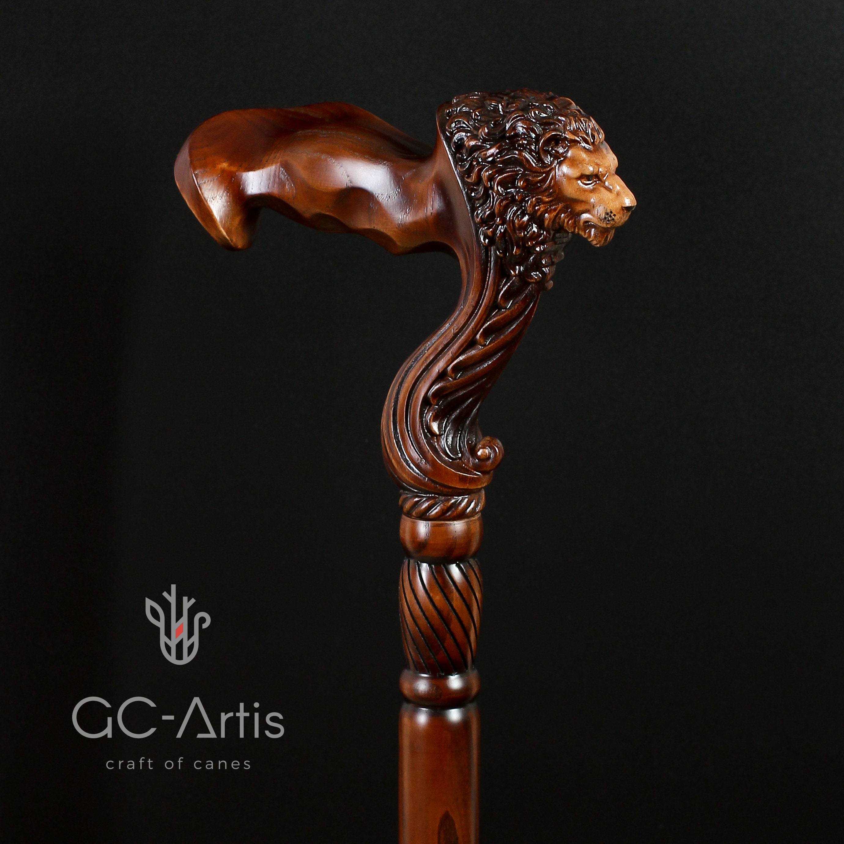 Wooden Walking Stick Cane Lion Head Palm Grip Ergonomic Etsy