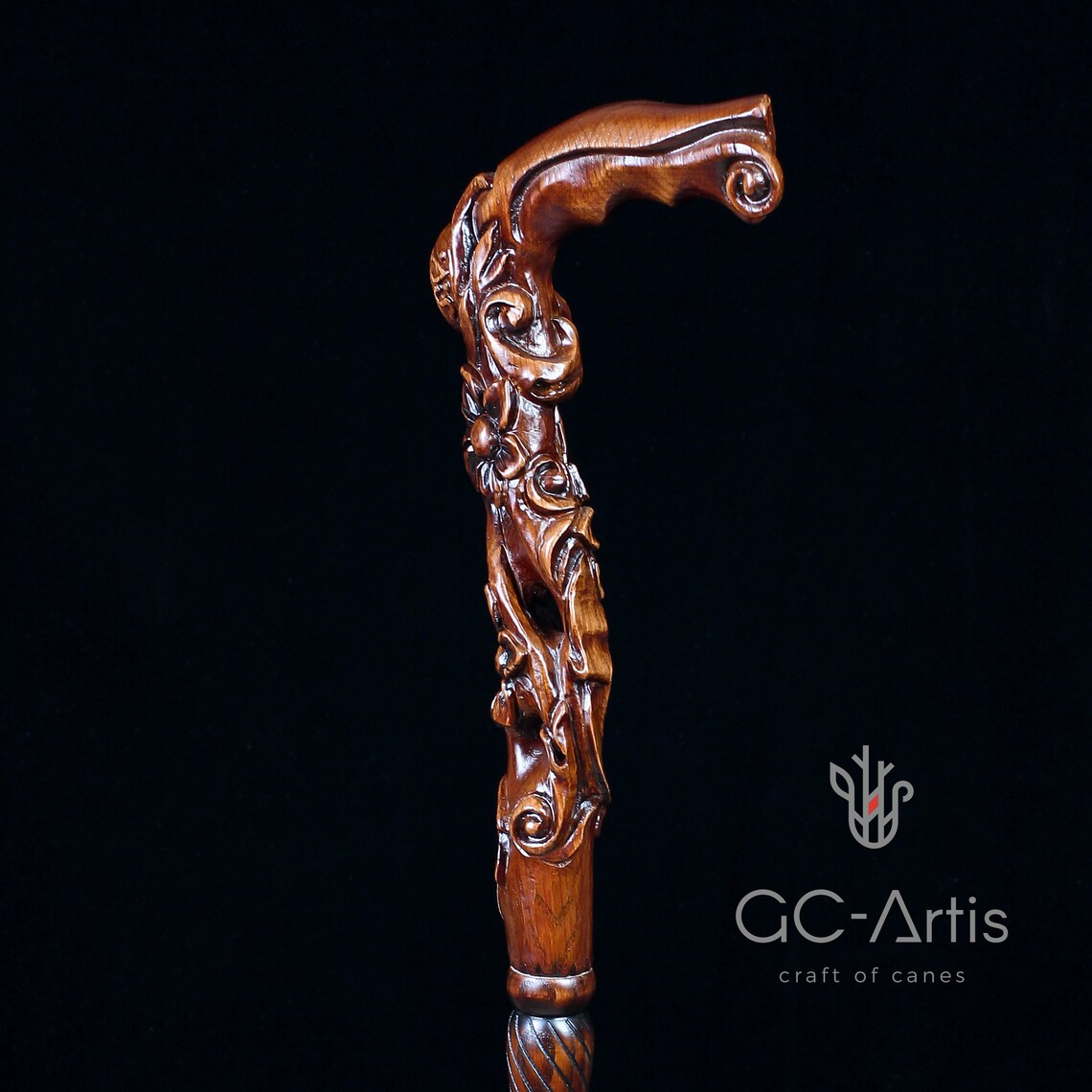 Pretty Flowers wooden walking stick cane hand carved Cane Etsy