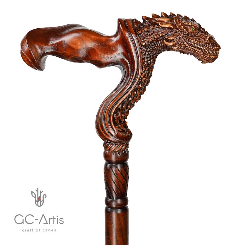 Dragon Cane Wooden Walking Stick Ergonomic Palm Grip Handle - Etsy