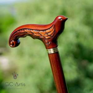 Wood Carved Cane Swallow Bird Walking Stick - Elegant Crafted Ash Wood
