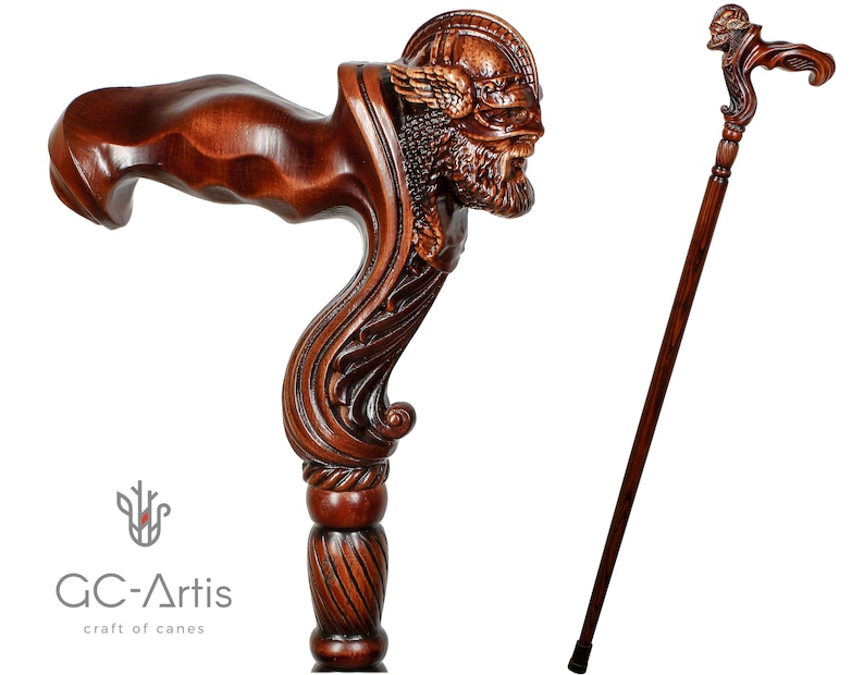 Viking Warrior Wooden Walking Cane Stick Ergonomic Palm Grip Etsy