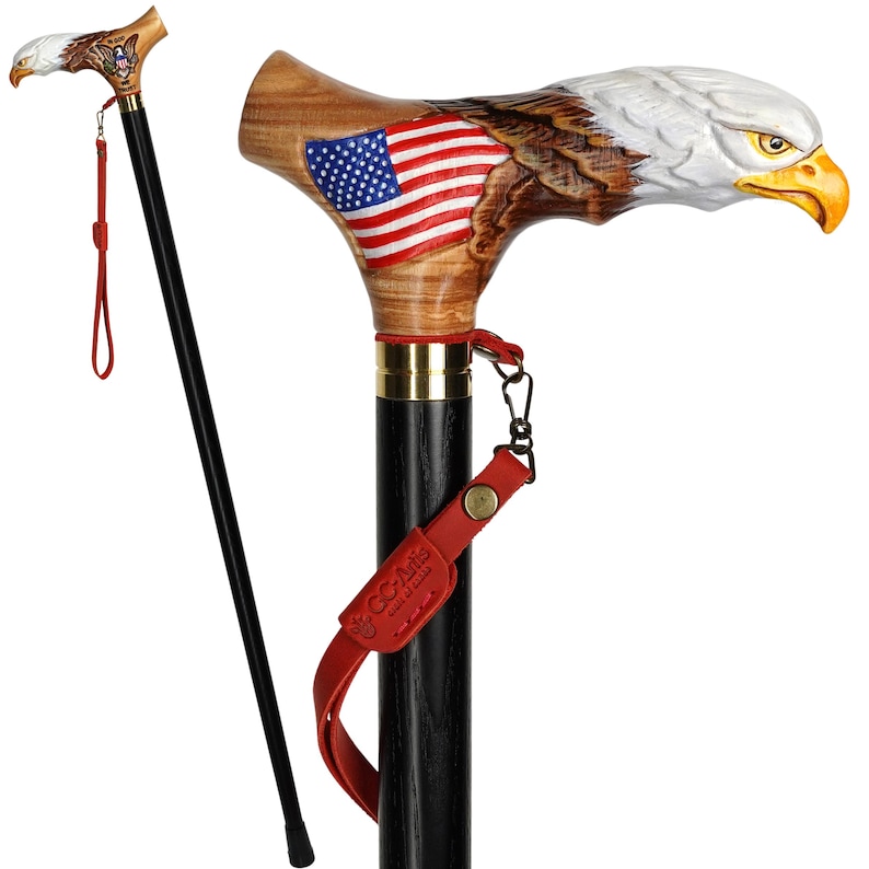 Wooden Walking Stick Cane with Bald Eagle - US Patriots, Veteran & Military Gift image 4