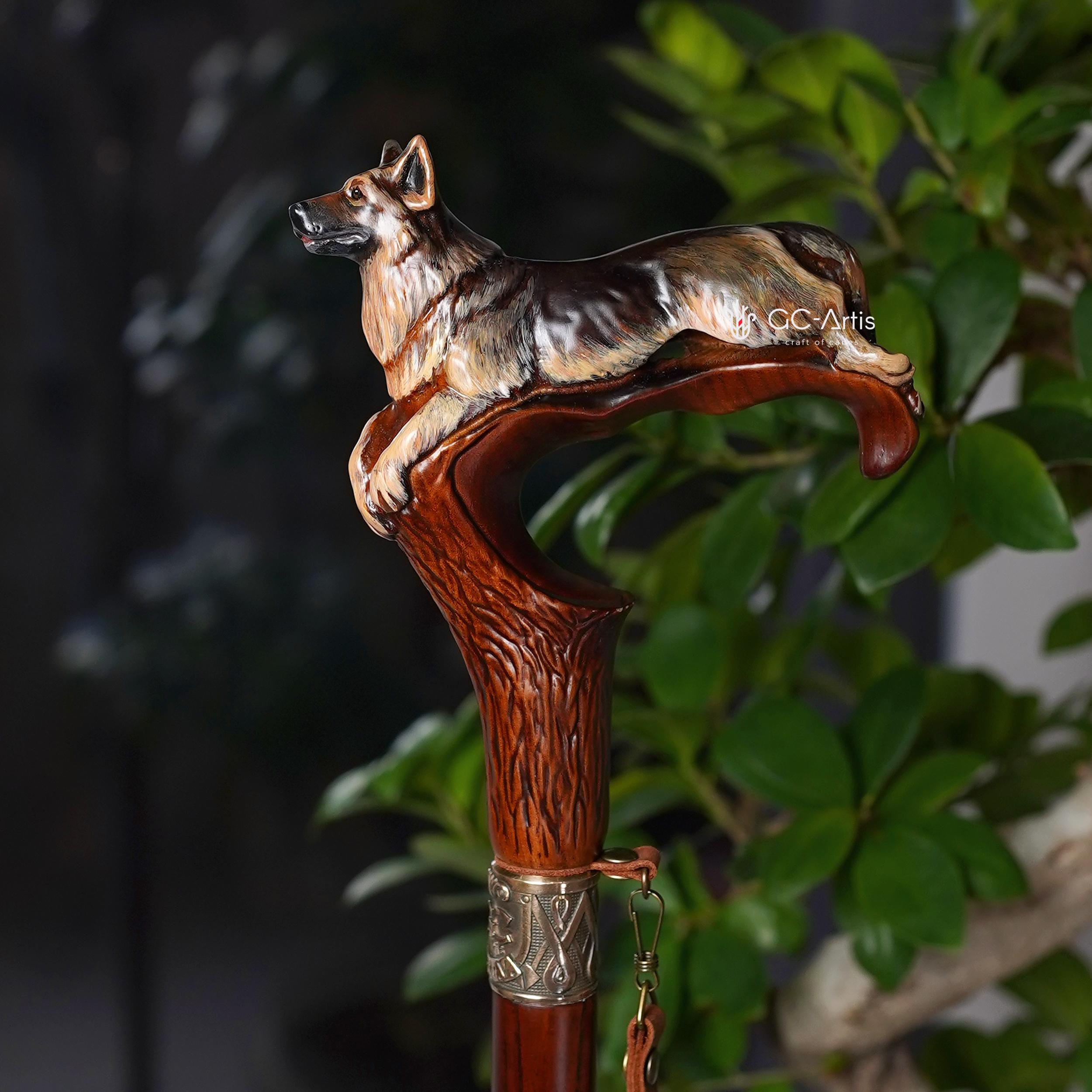 木製杖（ジャーマンシェパード）：手描きの犬種柄 - Etsy 日本