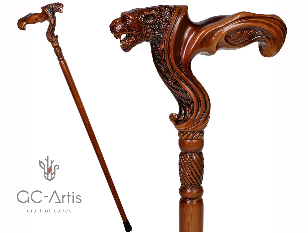 Ergonomic Palm Grip Handle Jaguar Wooden Cane Walking Stick Etsy UK