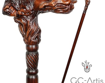 Fashion Art Wooden Cane Walking Stick Bison - Buffalo Bull Animal Wood Carved Walking Cane handle best gift for man woman old elderly people