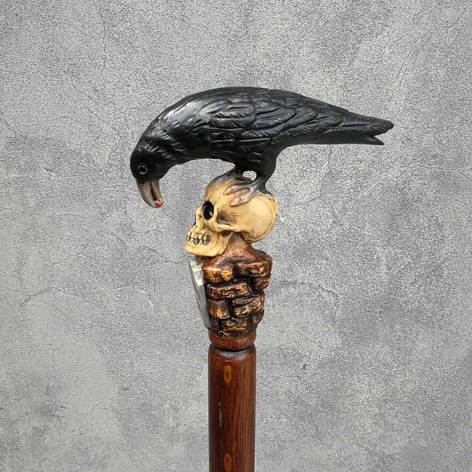 BLACK CROW & SKULL Cane Walking Stick Goth Style Wooden Etsy