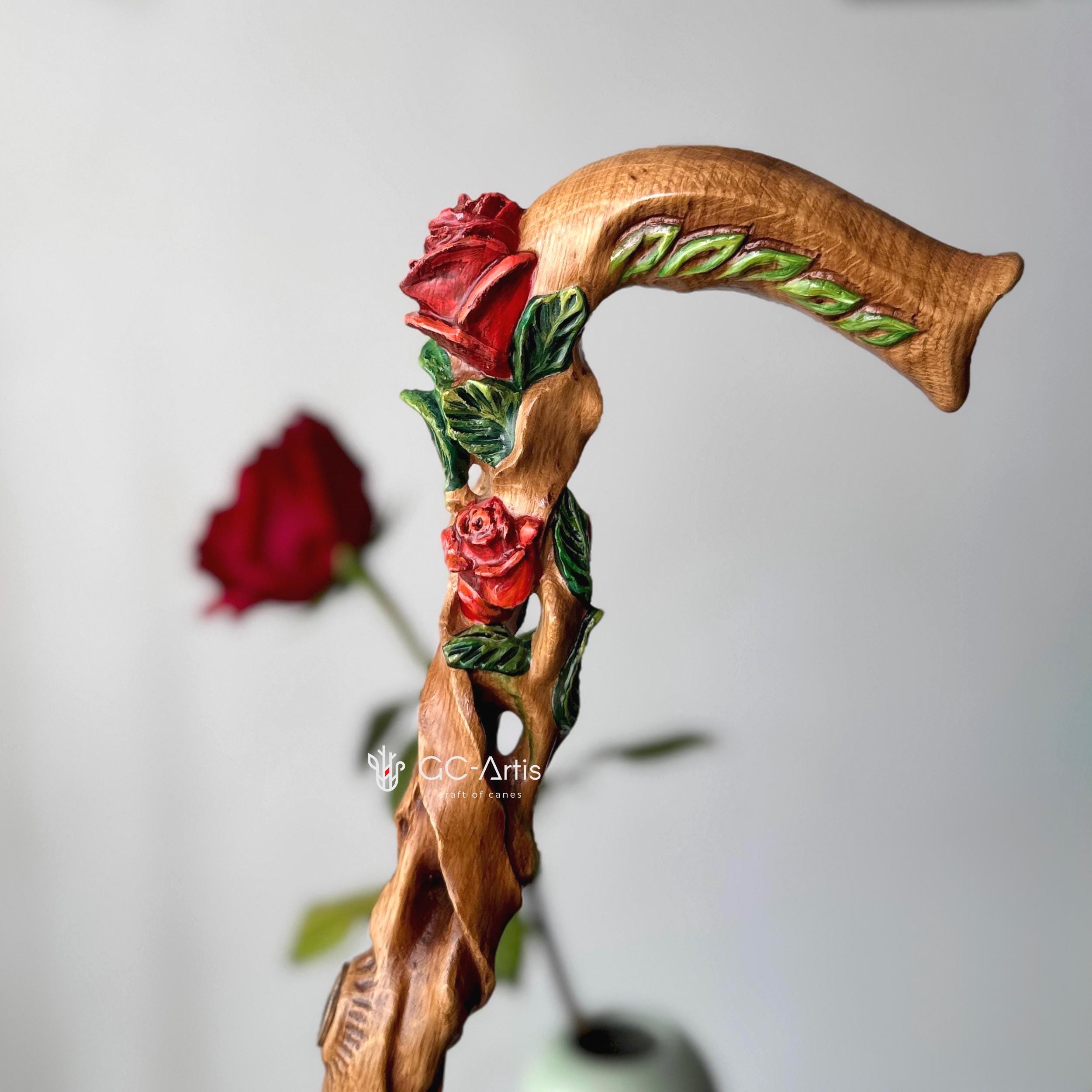 手彫りの赤いバラの杖 – 木製杖、女性への贈り物 - Etsy 日本