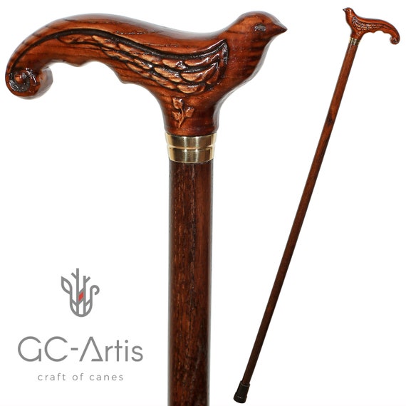 Swallow Bird Wooden Cane Walking Stick Handmade Elegant Handle