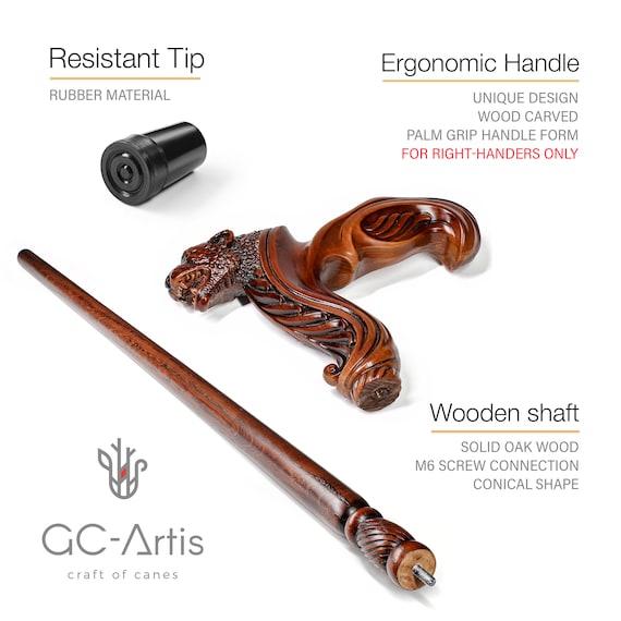 Jaguar shape brass handle & solid wood walking stick ( 36 inch height )