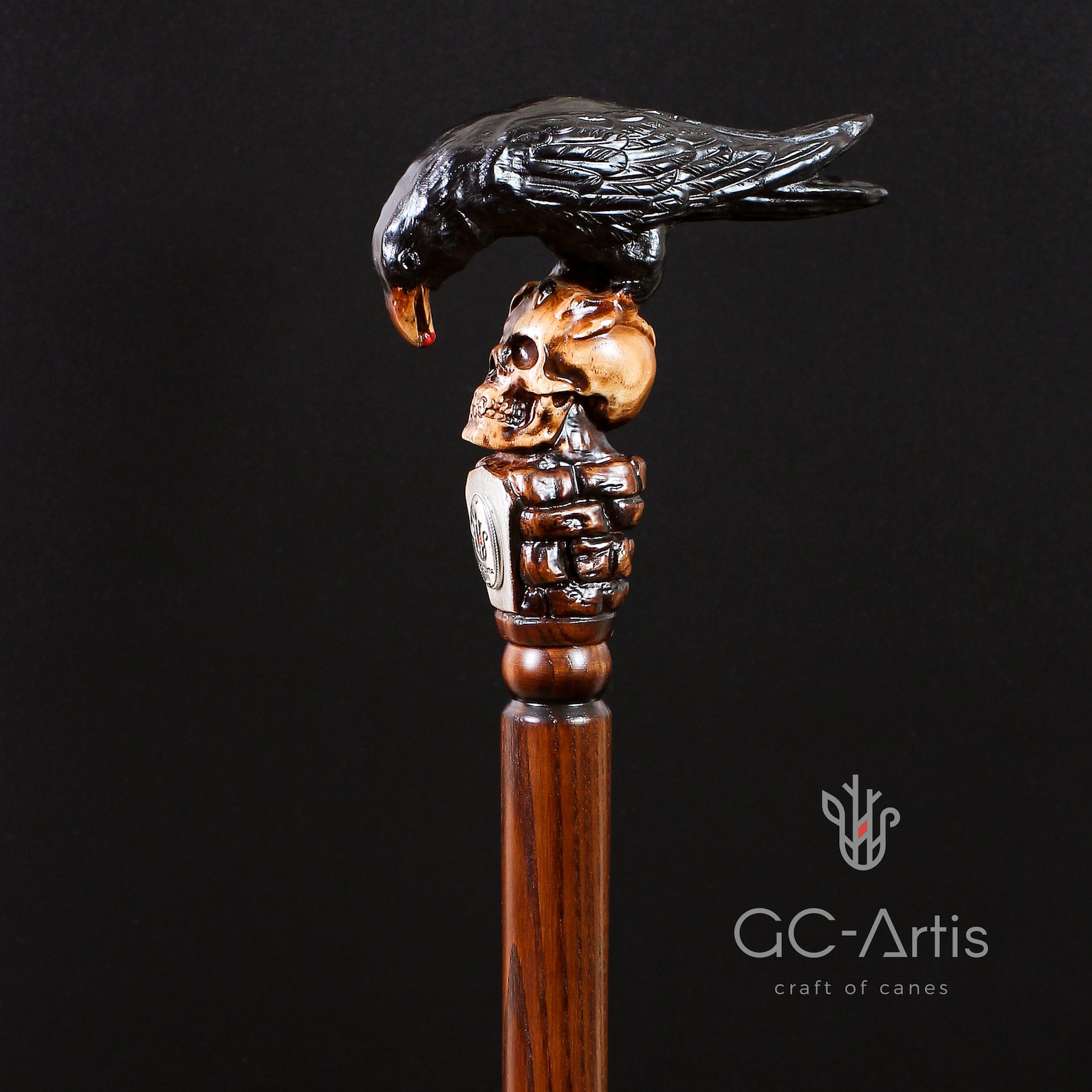 BLACK CROW & SKULL Cane Walking Stick Goth Style Wooden Etsy Norway