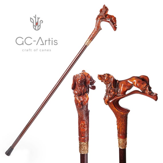 Brass Beautiful Dog Head handle Wooden brown Walking Stick Cane Classic Style