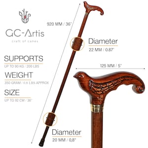 Swallow bird Wooden Cane Walking Stick handmade Elegant handle Pretty Walking cane stick for women Ladies Female hand carved wood crafted image 2