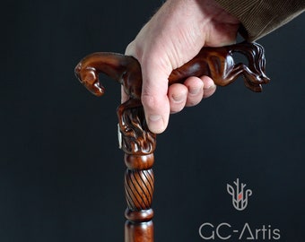 Unique Hand Carved Wooden Walking Cane - Horse Handle - Artisan Crafted