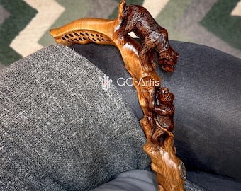 Sie Bär Gehstock Licht Holz - Mutter mit Teddybär Hand geschnitzt Cane Holz Handarbeit Gehstock für Männer Frauen hohe Qualität