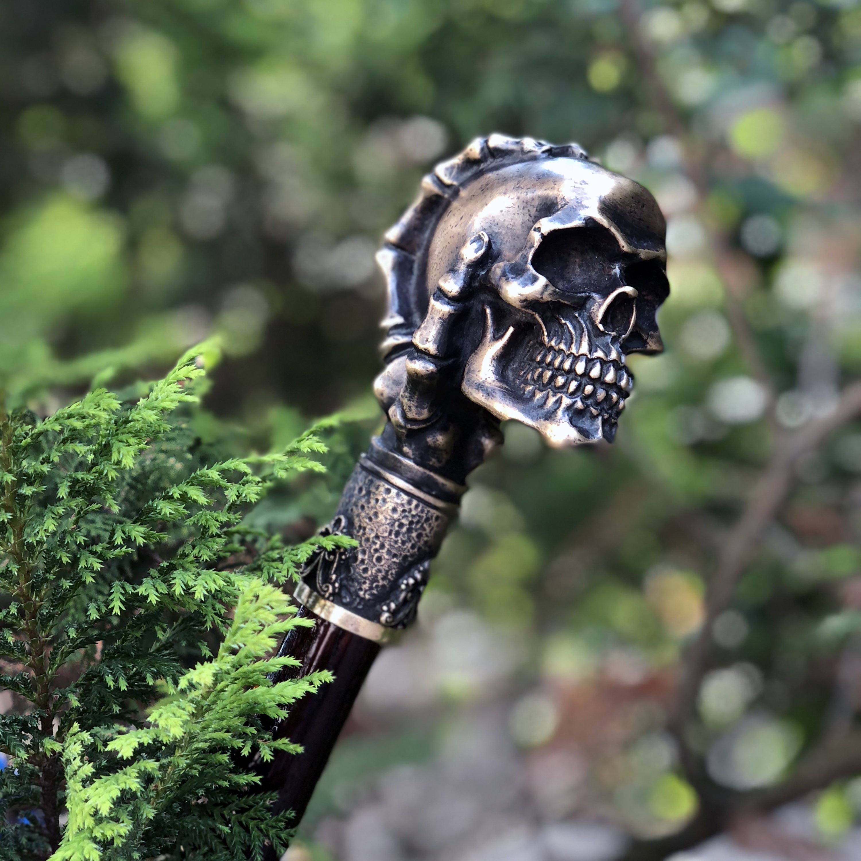 Skull Walking Stick Cane Wood & Bronze Hand Casted Metal Etsy UK