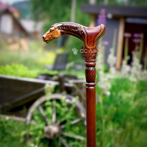 Designer Art Wooden Cane Walking Stick Horse with Saddle - Animal Wood Carved Walking Cane handle best gift for man woman who needs support