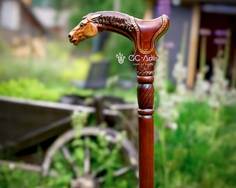 Designer Art Wooden Cane Walking Stick Horse with Saddle - Animal Wood Carved Walking Cane handle best gift for man woman who needs support