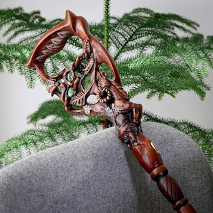 RAM Walking Cane - Dark or Light Wood - handmade wood carved handcrafted fashionable walking stick hiking staff for men women