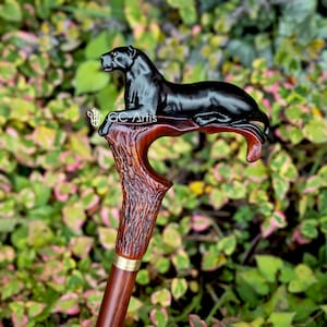 Black Panther Wood Walking Cane – Hand Carved Animal Handle Stick
