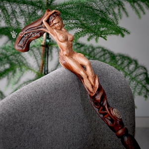 LOVE Nice girl - wooden walking stick cane - carved handle, cool cane best gift idea for him men men&#39;s