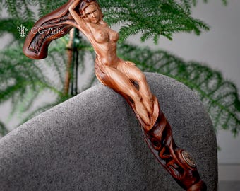 LOVE Nice girl - wooden walking stick cane - carved handle, cool cane best gift idea for him men men&#39;s