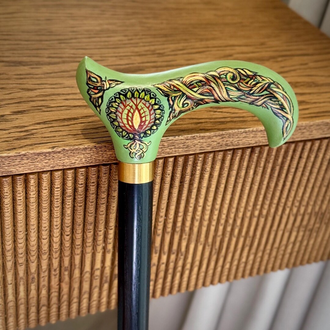 Wooden Walking Stick Cane – Unique Celtic Style Hand Painted Tree of ...