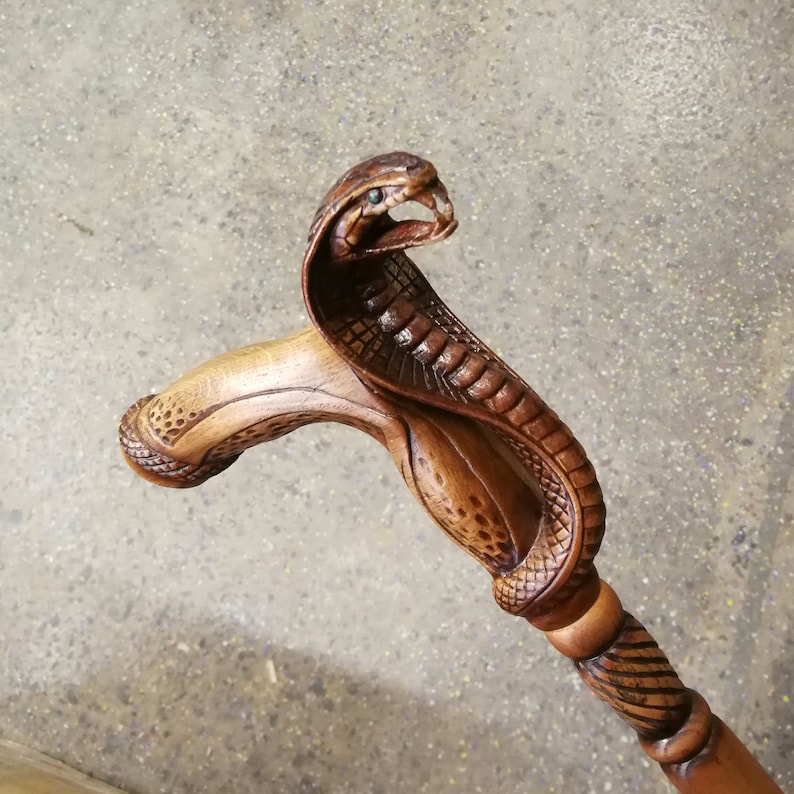 Wooden Cane Walking Stick Cobra Snake Wood Carved Walking Etsy