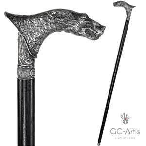 Wolf Bronze Silver Plated Walking Stick Cane - Classic metal handle wooden shaft Walking Cane for men women ladies gentleman Vintage style