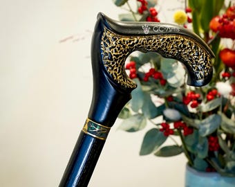 GRACE Black Ash Wood Walking Cane for men – Solid Brass Collar, Comfortable Handle