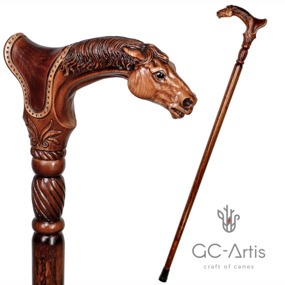 Designer Art Wooden Cane Walking Stick Horse With Saddle Animal Wood Carved Walking  Cane Handle Best Gift for Man Woman Old Elderly People -  Israel
