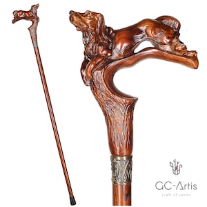 Spaniel Dog Wooden Walking Cane - Classic Vintage style walking stick, collapsible, brass collar, fashionable cane for men women ladies