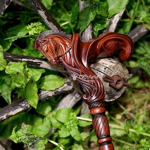 Ergonomic Wooden Walking Stick Cane - Pegasus, Hand Carved cane with Hose Head, Stylish Comfortable walking cane for men women