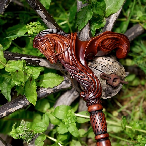 Wooden Horse Head walking cane,  Pegasus ergonomic handle  luxury cane