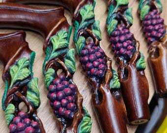 Hand Carved Oak Walking Cane: Grape & Vines Artisan Wood Art