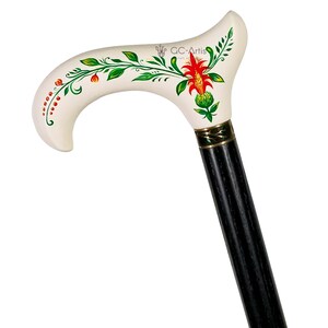 Bastón pintado a mano - Bastón de madera blanca - Flor de Aechmea con mango clásico estilo Derby imagen 6