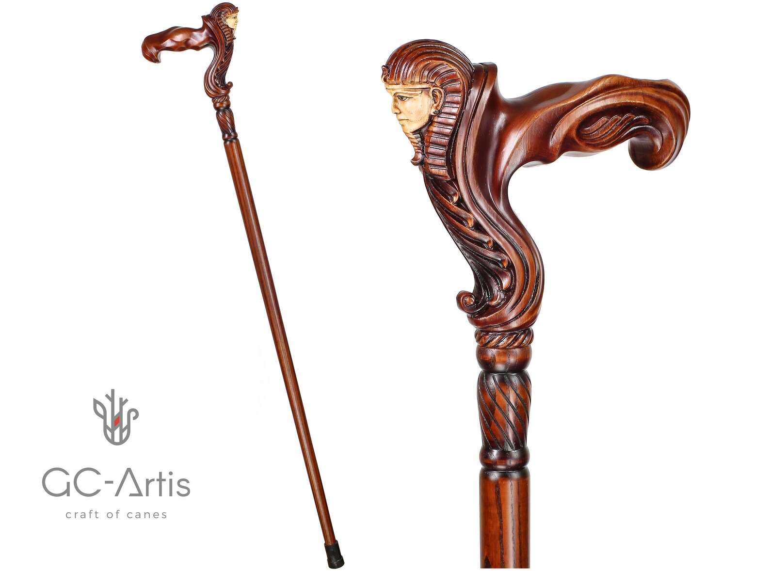 Bâton de marche de canne sculpté en bois avec poignée | Etsy