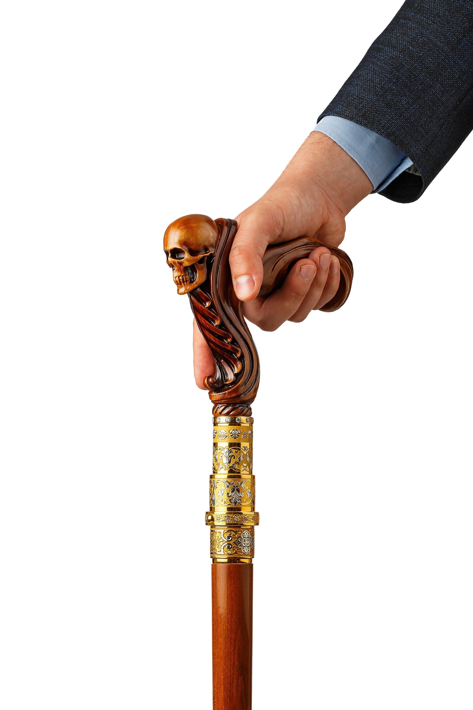 Wooden Skull Walking Stick Sword Cane Ergonomic Palm Grip Etsy
