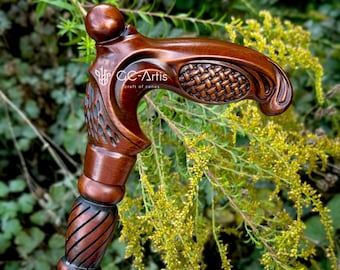 Weaving Wooden Walking Stick Cane - Hand Carved Cane for men women with Wood Crafted Comfortable Handle, collapsible, unique design