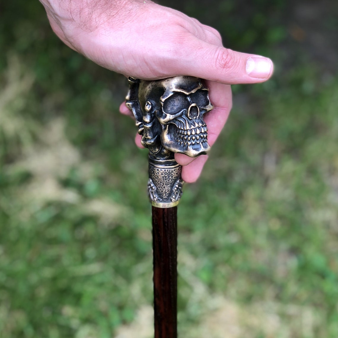 Skull Walking Stick Cane Wood & Bronze hand casted metal Etsy