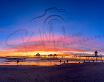 Huntington Beach Pier Sunset Photography Print – Ocean Wall Art – Coastal Beach Decor – California Sunset Photo