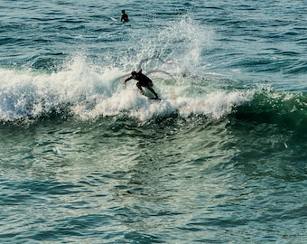 Surfer fotografie print | Muurkunst oceaangolf | Kuststranddecoratie | Surffotoafdruk