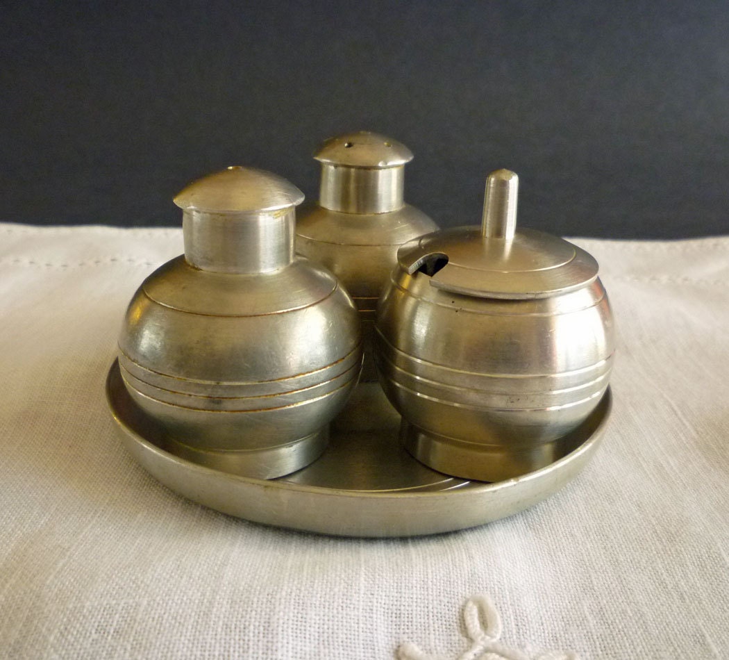 Pewter Salt And Pepper Shakers With Condiment Serving Tray Etsy