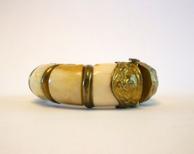 Bone and Brass Bangle Bracelet Hinged Bone Brass Bracelet Etsy