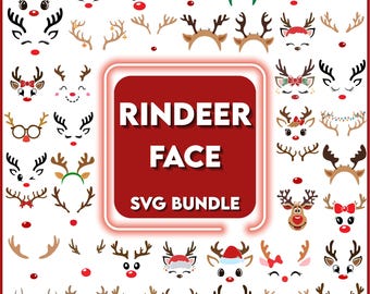 Christmas Reindeer Faces SVG PNG Bundle, Cricut Cut Files (Instant Download)