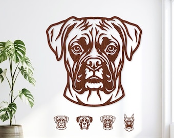 4 Boxer Hund SVG Bundle, Boxer Rasse Laser geschnitten Datei, Hunde Porträt Vektor für Glowforge, Welpe Clipart, Tierliebhaber Mandala Holz Wandkunst CNC