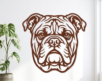Bulldogge SVG, Englische Bulldogge Laser geschnitten Datei, Hunde Portrait Vektor für Glowforge, Welpe Clipart, Haustier Gedenkstätte Mandala Holz Wand Kunst CNC