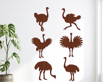 12 Strauß Silhouette SVG Bundle, Safari Vogel Laser Cut Datei, Emu Vektor für Glowforge, süßes Tier Clipart, Tropisches Holz Wand Kunst CNC Datei