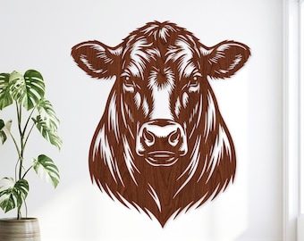 Angus Cow Laser Cut SVG, Heifer Head Farmhouse Wall Art File (Digital Download)