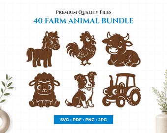 40 Bauernhof Tier SVG-Bundle, Single-Shape Silhouette Clipart (digitaler Download)